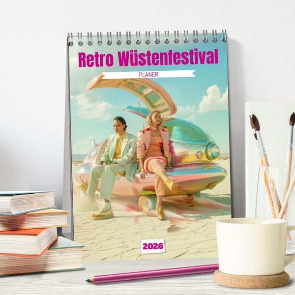 Produktbild: Retro W&uuml;stenfestival - Planer (Tischkalender 2026 DIN A5 hoch), CALVENDO Monatskalender