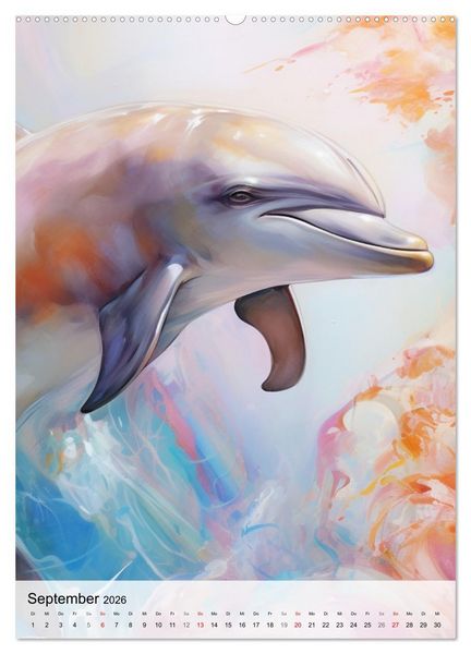 Produktbild: Zauberhafte Delfine. Aquarelle von Spiel und Spa&szlig; in den Wellen (hochwertiger Premium Wandkalender 2026 DIN A2 hoch), Kunstdruck in Hochglanz