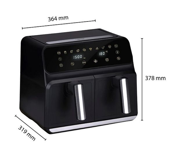 ALPINA Doppel-Heißluftfritteuse Airfryer, 1700 Watt, 8 Liter, Schwarz