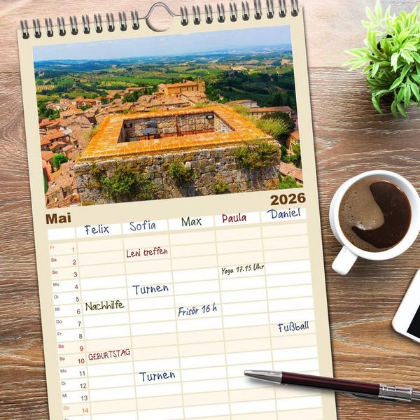 Produktbild: Familienplaner 2026 - San Gimignano, die Stadt der T&uuml;rme mit 5 Spalten (Wandkalender, 21 x 45 cm) CALVENDO