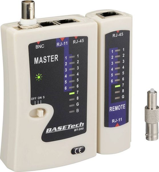 Produktbild: Basetech Kabeltester BT-200 BT-200 Geeignet f&uuml;r RJ-45, RJ-11, BNC