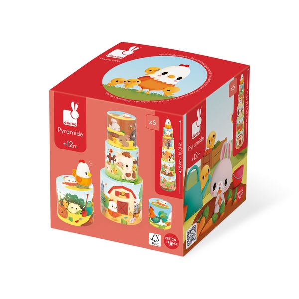 Produktbild: Motorikspielzeug &bdquo;Meine erste Bauernhof-Pyramide&ldquo; &ndash; 6-teiliges Lernspiel mit Mutter Henne f&uuml;r Kinder ab 12 Monaten