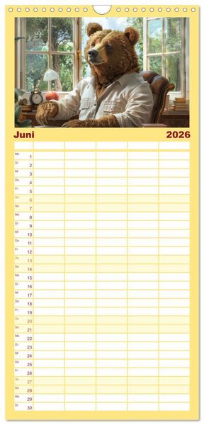 Produktbild: Familienplaner 2026 - B&auml;ren im B&uuml;ro mit 5 Spalten (Wandkalender, 21 x 45 cm) CALVENDO