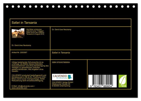 Produktbild: Safari in Tansania (Tischkalender 2026 DIN A5 quer), CALVENDO Monatskalender