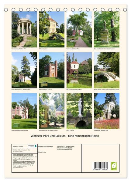 Produktbild: W&ouml;rlitzer Park und Luisium - Eine romantische Reise (Tischkalender 2026 DIN A5 hoch), CALVENDO Monatskalender