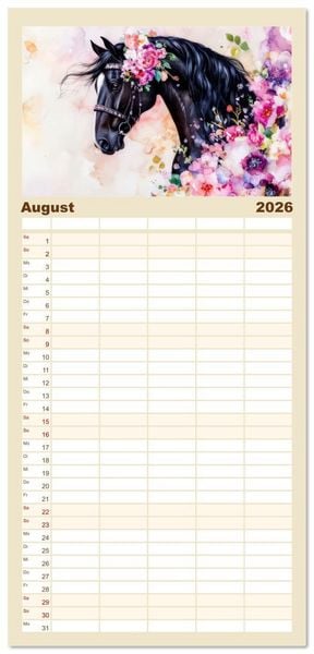 Produktbild: Familienplaner 2026 - Hufspuren im Bl&uuml;tenmeer mit 5 Spalten (Wandkalender, 21 x 45 cm) CALVENDO