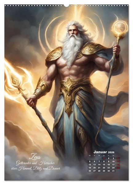 Produktbild: Zw&ouml;lf G&ouml;tter der griechischen Mythologie (hochwertiger Premium Wandkalender 2026 DIN A2 hoch), Kunstdruck in Hochglanz