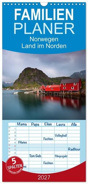 Produktbild: Familienplaner 2027 - Norwegen - Land im Norden mit 5 Spalten (Wandkalender, 21 x 45 cm) CALVENDO