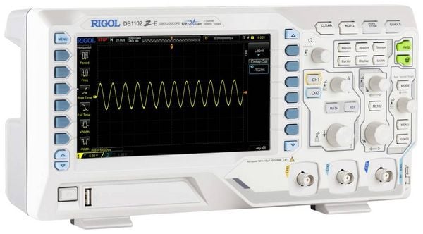 Produktbild: Rigol DS1102Z-E Digital-Oszilloskop 100 MHz 2-Kanal 1 GSa/s 24 Mpts 8 Bit Digital-Speicher (DSO) 1 St.