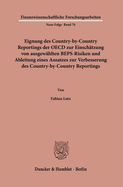 Produktbild: Lutz, F: Eignung des Country-by-Country Reportings der OECD