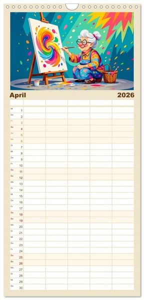 Produktbild: Familienplaner 2026 - Oma rockt den Ruhestand - Lustiger Frauenkalender mit Humor mit 5 Spalten (Wandkalender, 21 x 45 cm) CALVENDO