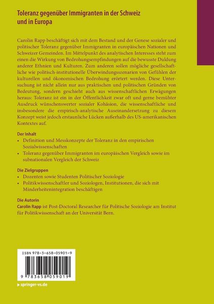 Produktbild: Toleranz gegen&uuml;ber Immigranten in der Schweiz und in Europa