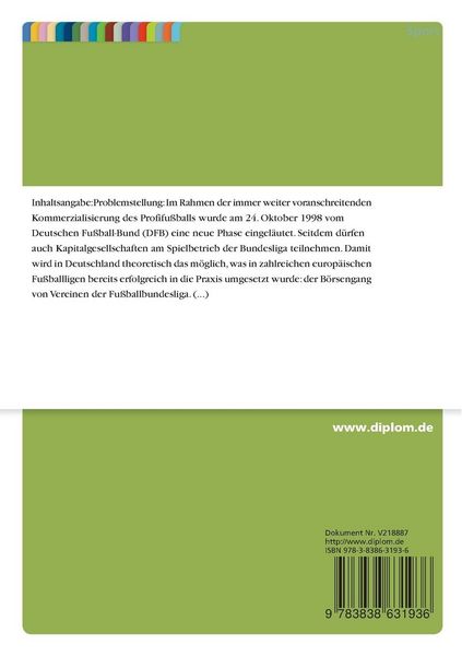 Produktbild: Spezifische Probleme des B&ouml;rsengangs von Vereinen der Fu&szlig;ballbundesliga