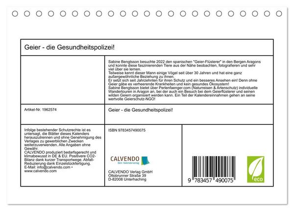 Produktbild: Geier - die Gesundheitspolizei! (Tischkalender 2026 DIN A5 quer), CALVENDO Monatskalender