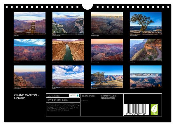 Produktbild: GRAND CANYON - Einblicke (Wandkalender 2026 DIN A4 quer), CALVENDO Monatskalender