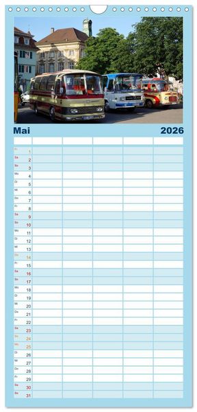 Produktbild: Familienplaner 2026 - Omnibusse im Fokus mit 5 Spalten (Wandkalender, 21 x 45 cm) CALVENDO
