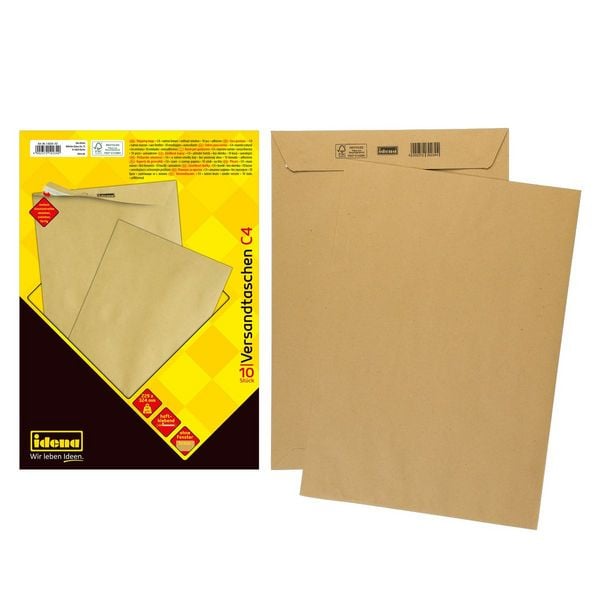 Produktbild: Idena Versandtaschen ohne Fenster haftklebend 90g/m&sup2; braun DIN C4 10 St&uuml;ck