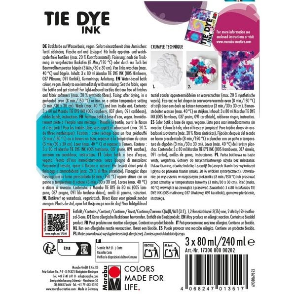 Produktbild: MARABU Batikfarben Tie Dye Ink, Trend himbeere, pflaume und karibik