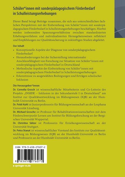 Produktbild: Sch&uuml;ler*innen mit sonderp&auml;dagogischem F&ouml;rderbedarf in Schulleistungserhebungen