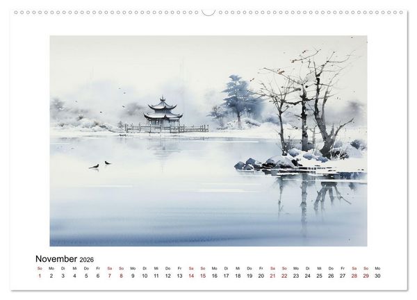 Produktbild: Heiwa - Friedliche Aquarelle im japanischen Stil (Wandkalender 2026 DIN A2 quer), CALVENDO Monatskalender