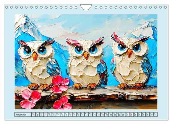 Produktbild: Eulen. Entz&uuml;ckende Paintings (Wandkalender 2026 DIN A4 quer), CALVENDO Monatskalender