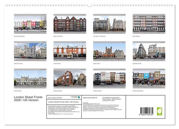 Produktbild: London Street Fronts 2026 / UK-Version (High Quality Premium Wall Calendar 2026 DIN A2 landscape),CALVENDO 12 Month Wall Calendar