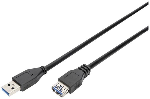 Produktbild: Digitus USB-Kabel USB 3.2 Gen1 USB-A Stecker, USB-A Buchse 3.00m Schwarz AK-300203-030-S