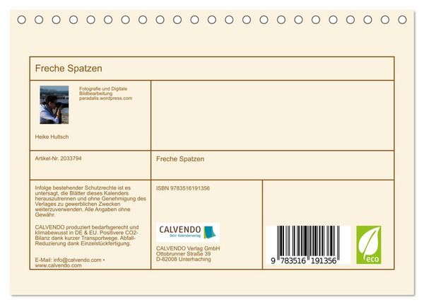 Produktbild: Freche Spatzen (Tischkalender 2026 DIN A5 quer), CALVENDO Monatskalender
