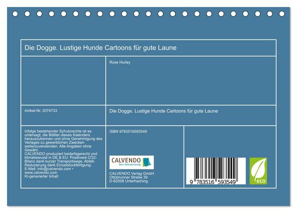 Produktbild: Die Dogge. Lustige Hunde Cartoons f&uuml;r gute Laune (Tischkalender 2026 DIN A5 quer), CALVENDO Monatskalender