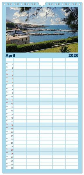 Produktbild: Familienplaner 2026 - Kretas bezaubernder Norden mit 5 Spalten (Wandkalender, 21 x 45 cm) CALVENDO
