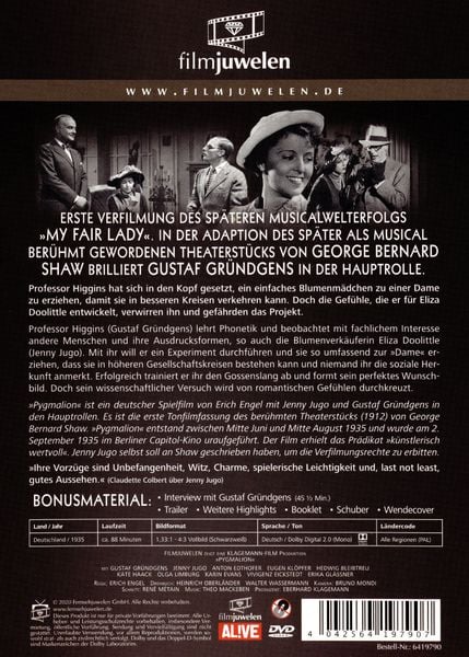Produktbild: Pygmalion (mit Gustaf Gr&uuml;ndgens) (Filmjuwelen)