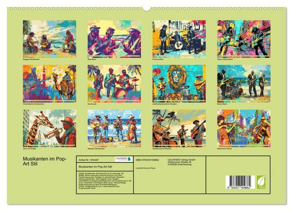 Produktbild: Musikanten im Pop-Art Stil (hochwertiger Premium Wandkalender 2026 DIN A2 quer), Kunstdruck in Hochglanz
