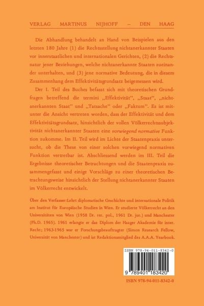 Produktbild: Die Effektivit&auml;t und die Stellung Nichtanerkannter Staaten im V&ouml;lkerrecht
