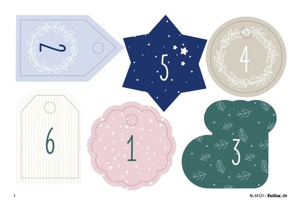 Produktbild: Folia Adventskalender-Set BASIC, Stoffbeutel, 49-teilig, Beutelgr&ouml;&szlig;e 10x13cm, mit Motivdruck