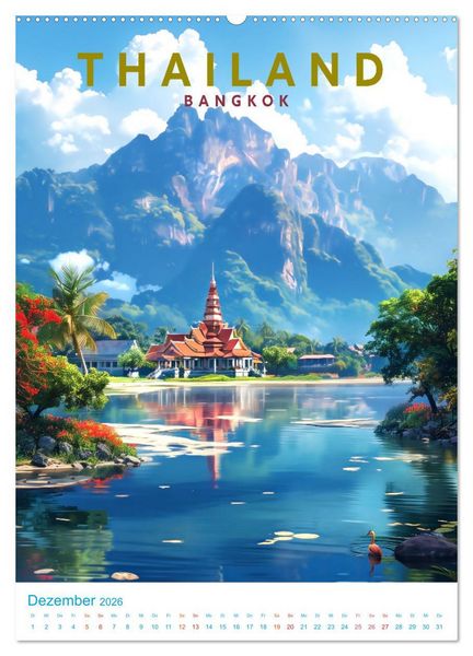 Produktbild: Thailand - Old School Poster Style (Wandkalender 2026 DIN A2 hoch), CALVENDO Monatskalender