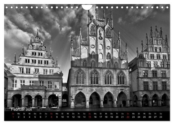 Produktbild: M&uuml;nster in schwarz-wei&szlig; gesehen (Wandkalender 2026 DIN A4 quer), CALVENDO Monatskalender