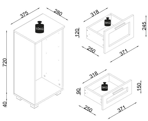 Produktbild: Midischrank Schubladen Nilari 76 x 38 x 28 cm
