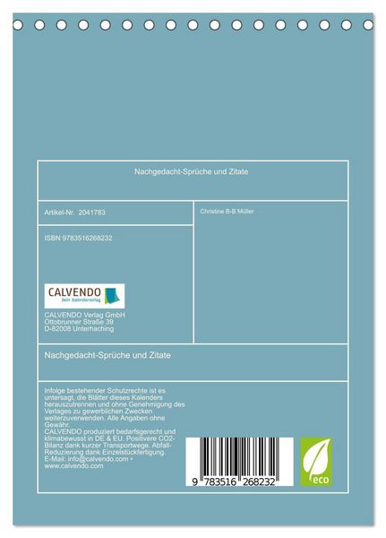 Produktbild: Nachgedacht-Spr&uuml;che und Zitate (Tischkalender 2026 DIN A5 hoch), CALVENDO Monatskalender