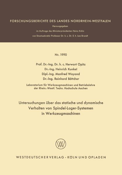 Produktbild: Untersuchungen &uuml;ber das statische und dynamische Verhalten von Spindel-Lager-Systemen in Werkzeugmaschinen