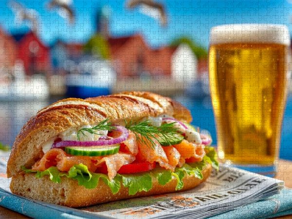 Produktbild: CALVENDO Puzzle Etwas Skandinavisches gef&auml;llig - ein Lachs-Sandwich | 1000 Teile Lege-Gr&ouml;&szlig;e 64x48cm Foto-Puzzle f&uuml;r gl&uuml;ckliche Stunden