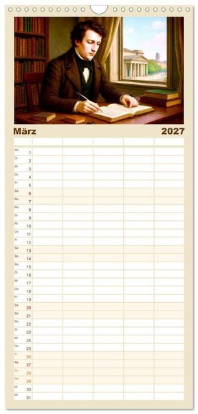 Produktbild: Familienplaner 2027 - Heinrich Heine. Sein Leben, seine literarischen Werke mit 5 Spalten (Wandkalender, 21 x 45 cm) CALVENDO