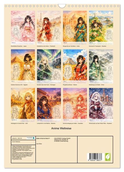 Produktbild: Anime Weltreise (Wandkalender 2027 DIN A3 hoch), CALVENDO Monatskalender
