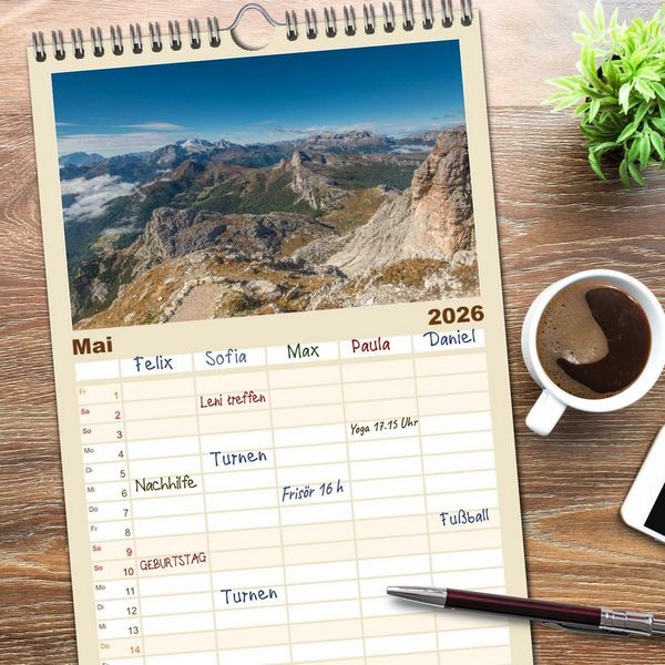 Produktbild: Familienplaner 2026 - Dolomiten mit 5 Spalten (Wandkalender, 21 x 45 cm) CALVENDO