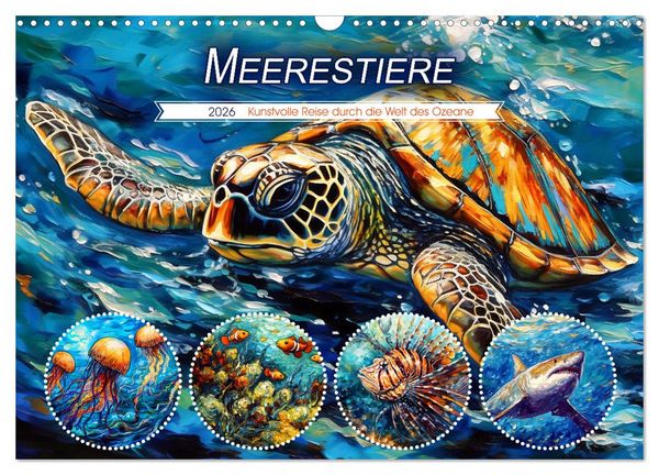 Meerestiere - Kunstvolle Reise durch die Welt der Ozeane (Wandkalender 2026 DIN A3 quer), CALVENDO Monatskalender