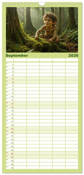 Produktbild: Familienplaner 2026 - Keltische Legenden - Die kleinen Wesen der Natur mit 5 Spalten (Wandkalender, 21 x 45 cm) CALVENDO