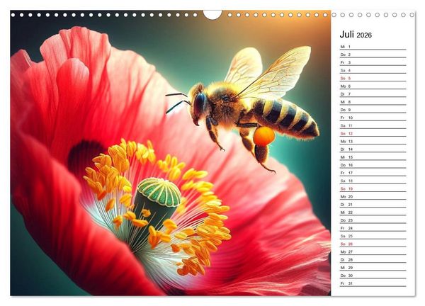 Produktbild: Biene auf Bl&uuml;te - Faszinierende Details durch k&uuml;nstliche Intelligenz (Wandkalender 2026 DIN A3 quer), CALVENDO Monatskalender