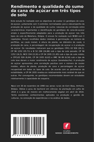Produktbild: Rendimento e qualidade do sumo da cana de a&ccedil;&uacute;car em tr&ecirc;s tipos de solo