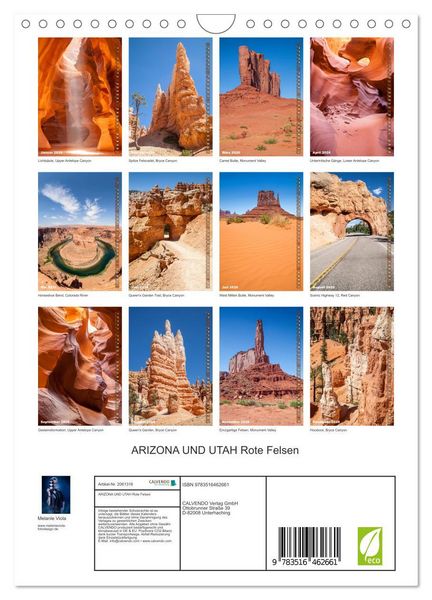 Produktbild: ARIZONA UND UTAH Rote Felsen (Wandkalender 2026 DIN A4 hoch), CALVENDO Monatskalender
