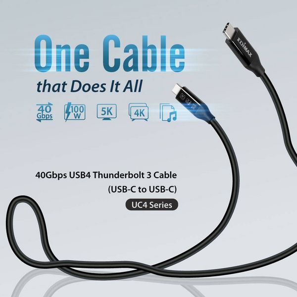 Produktbild: EDIMAX USB-Kabel USB4&reg;, Thunderbolt&trade; 3 USB-C&reg; Stecker 1.00 m Schwarz UC4-010TB V2