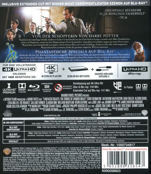 Produktbild: Phantastische Tierwesen - Grindelwalds Verbrechen (Kinofassung auf 4K Ultra HD & Blu-ray + Extended Cut auf Blu-ray)